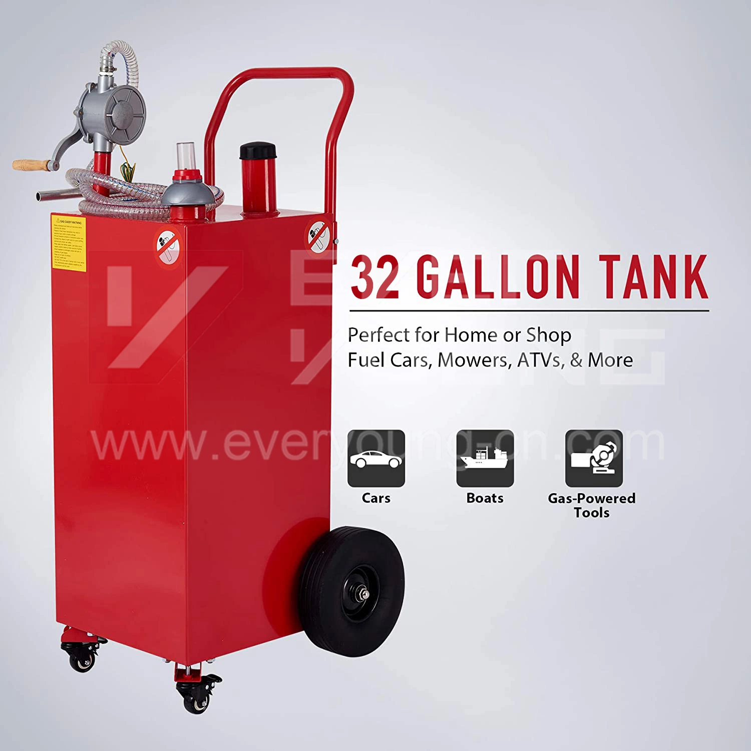 Gas Caddy 32 Gallone Mobile Tanken Kraftstofftank mit Räder tragbarer Kraftstoffbehälter aus Stahl mit Handpumpe, klein, Benzin Dieselkraftstoff Caddy