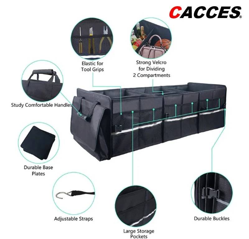 Heavy Duty Cacces Car Trunk Organiser Car Boot Storage Boot Tidy Foldable Shopping Bag Tools Holder 3 in 1 Large Multi-Use Super Powerful with Ice Bag Cooler