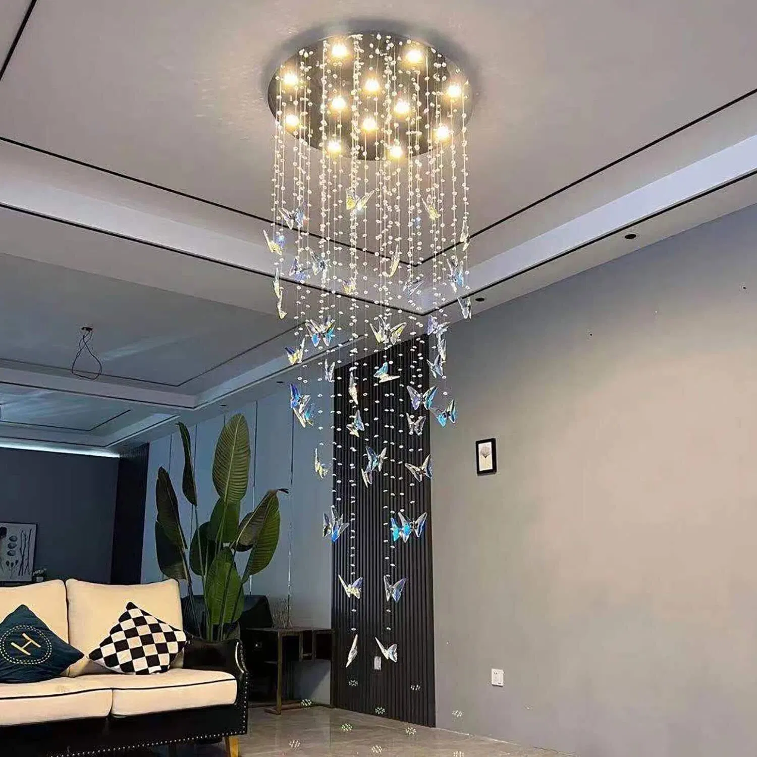 High Ceiling Big Butterfly Crystal Chandelier Fashion Staircase Crystal Light