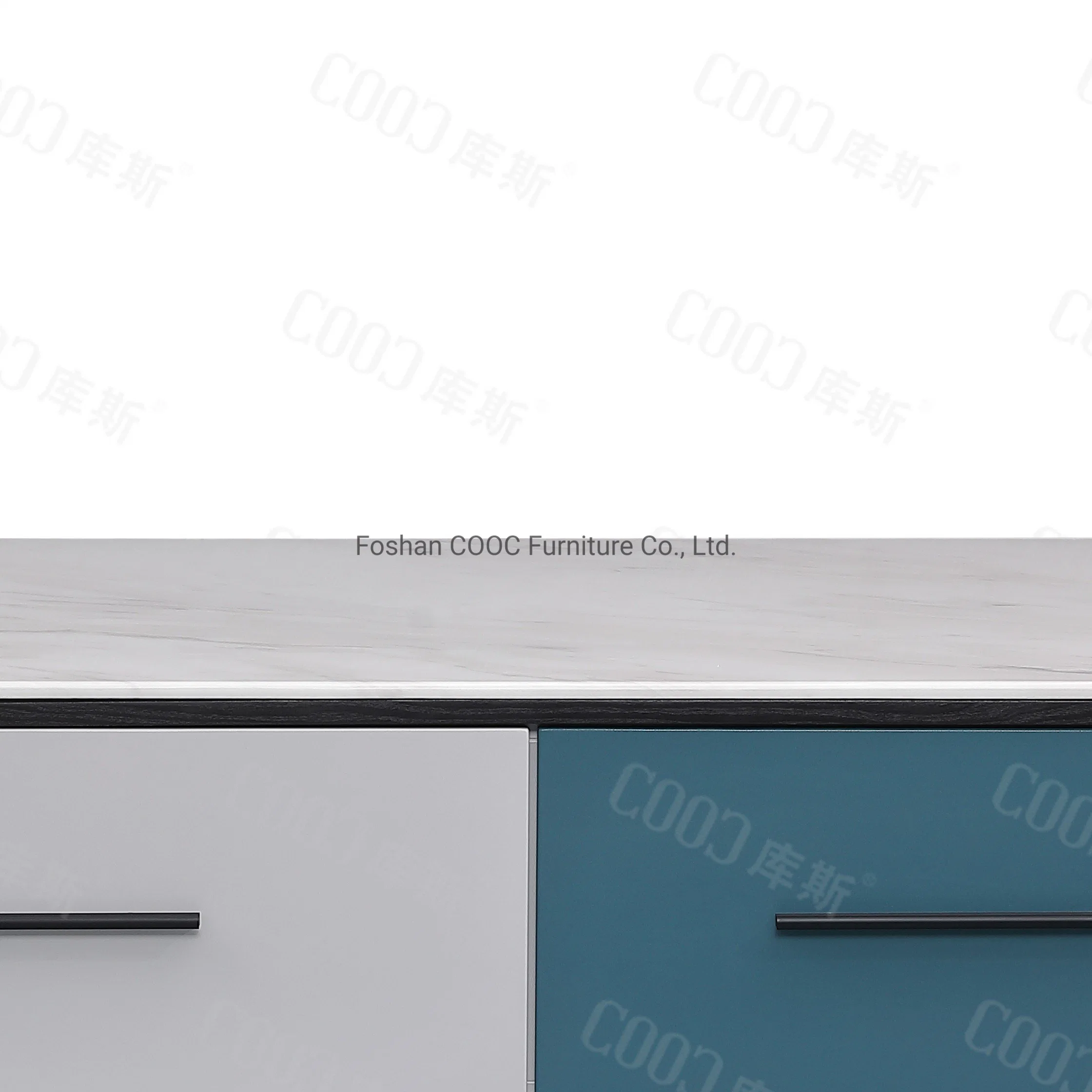 O mobiliário moderno azul e branco estilo contrastante pedra sinterizado tabela final