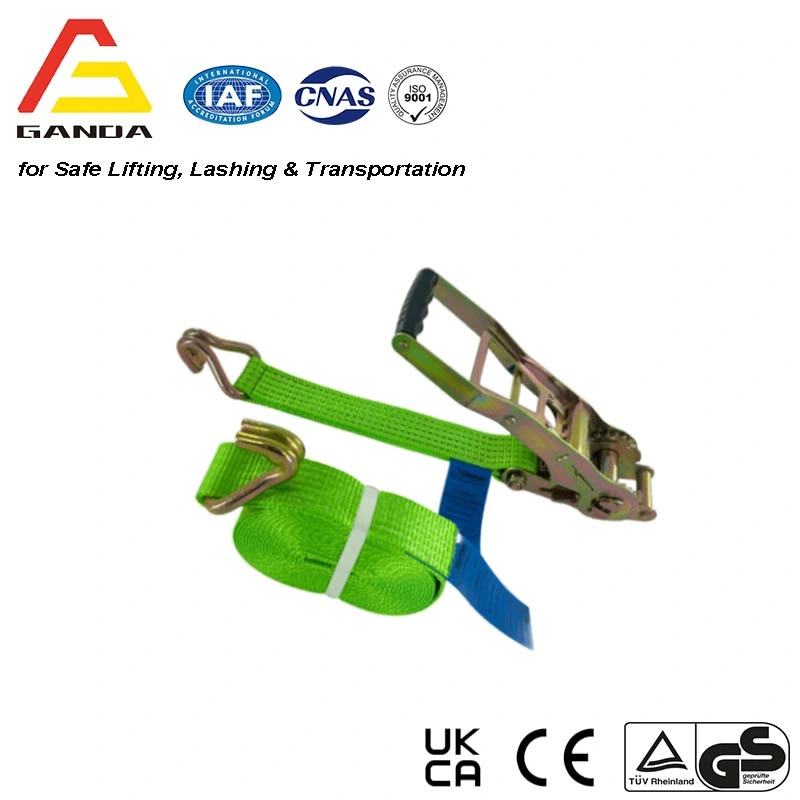 Double J Hook Ratchet Tie Down/Tie Down Strap/Webbing Tie Down/Cargo Lashing/Cargo Tie Down/Lashing Tie Down/Tie Down Strap/Polyester Ratchet Lashing