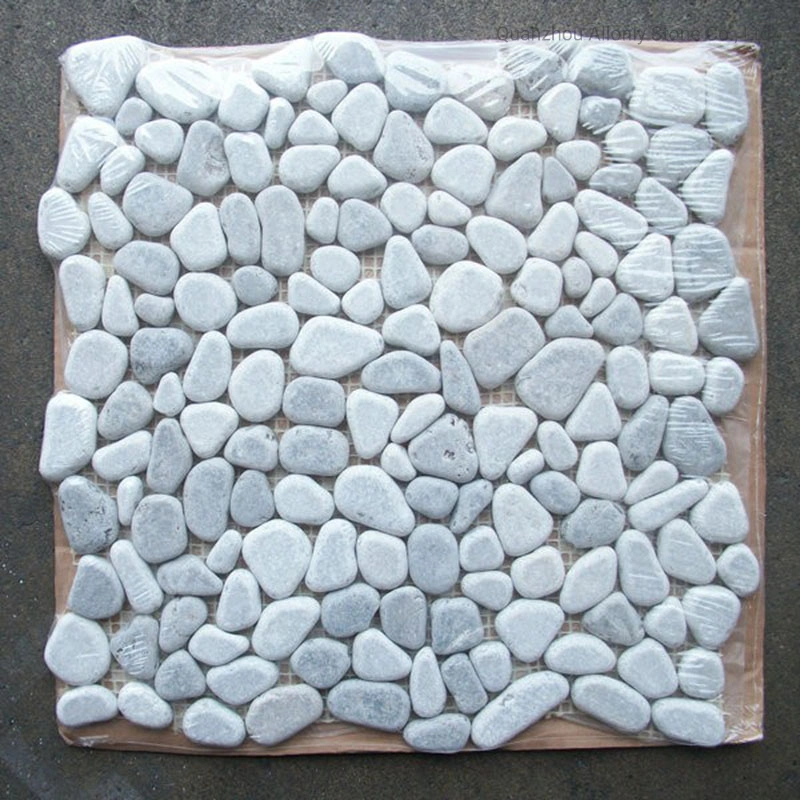 Wholesale/Supplier Half Cut Stacked River Stone Pebble Tile White Rocks on Mesh