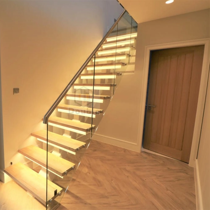 Steel Mono-Stringer Staircase Thai Oak Wood Steps Cheap Price Staircase