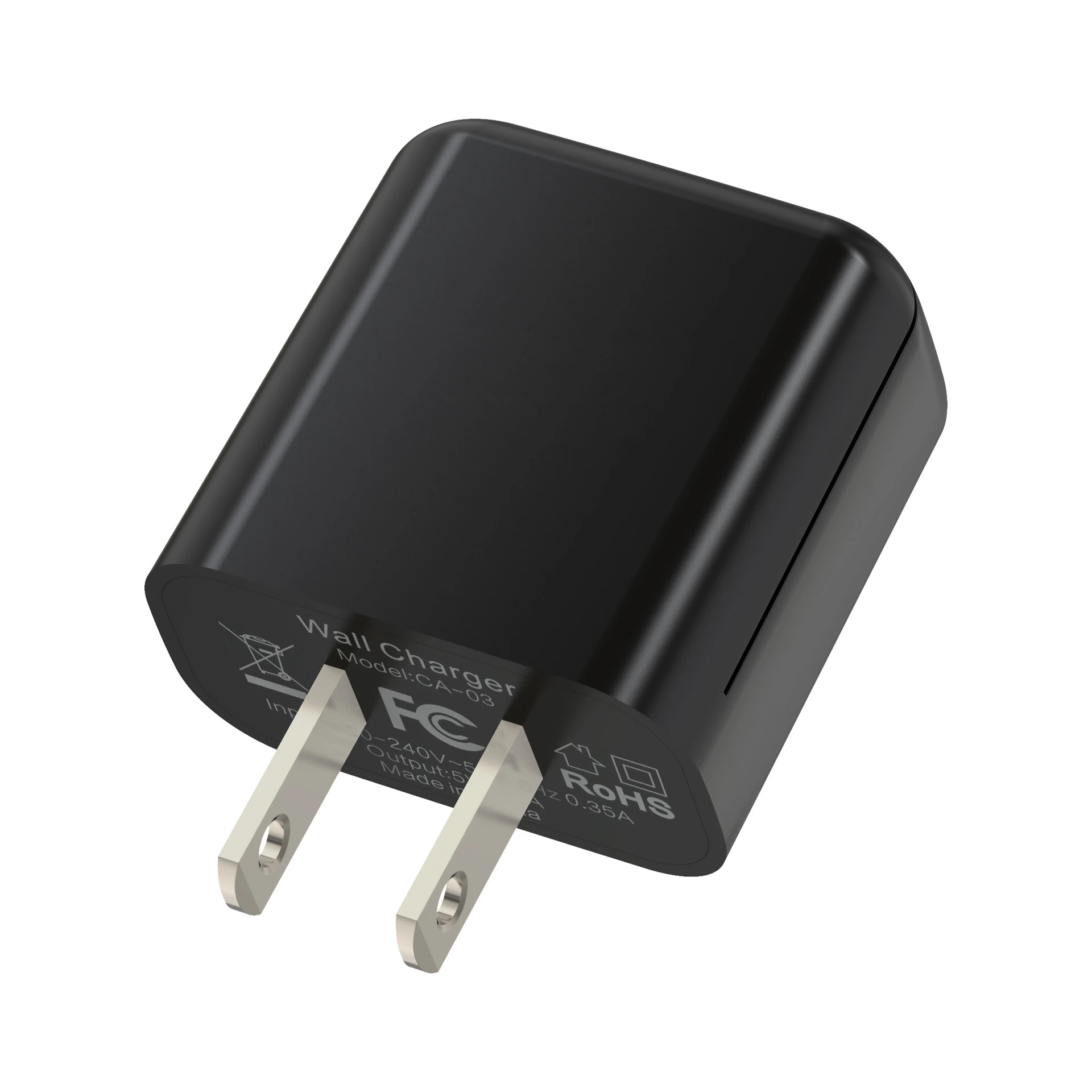 Telemóvel com adaptador preto padrão europeu com cabeça de carregamento USB 5V1a Carregador universal