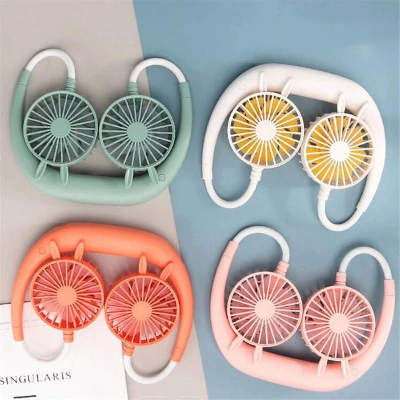 3 en 1 ventilateur cou pendaison 1200mAh Rechargeables USB Mini 3 Modes de réception de couleur aléatoire ordinateur de poche Ventilateur fan de voyages de camping