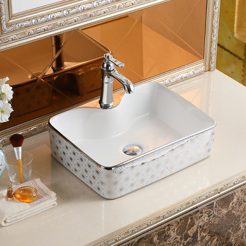 Vasque carrée en céramique de couleur argentée, lavabo artistique blanc pour montage sur comptoir.