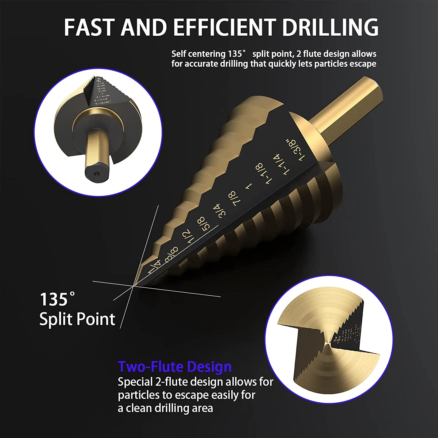 Étape de titane Foret HSS 5PCS HSS plusieurs trous de cobalt 50 tailles de foret de titane étape définie avec Pointeau automatique