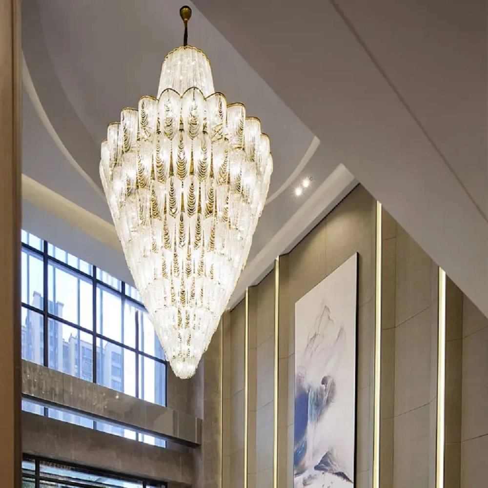 Customized Luxury Project Modern Optic Spiral Raindrop Crystal Ceiling Light Hotel Chandelier Light for High Ceilings