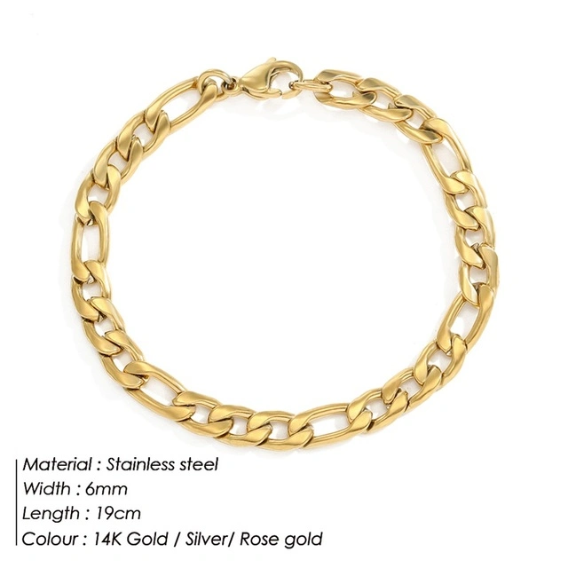 18K Gold Jewelry Fashion Stainless Steel Figaro Chain Bracelets