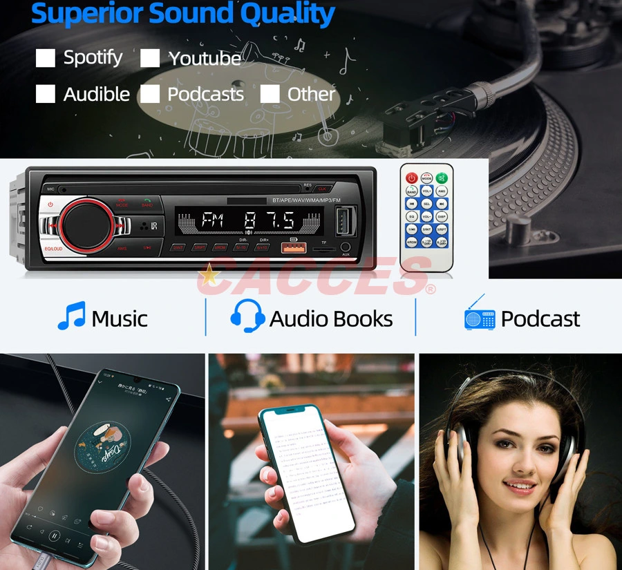 Car Radio Bluetooth Single DIN Car Stereo Audio, MP3 Player Car Stereo 1 DIN W/ Bluetooth Handsfree/FM/Dual USB/TF/Aux/EQ/Quick Charge W/Wireless Remote Control