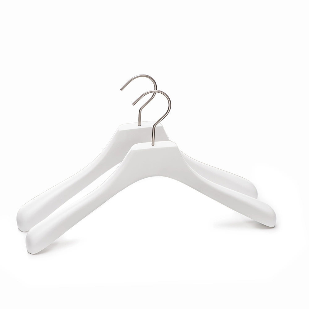 Supplier White Wooden Coat Hanger Set with Nickel Hook for Cloth