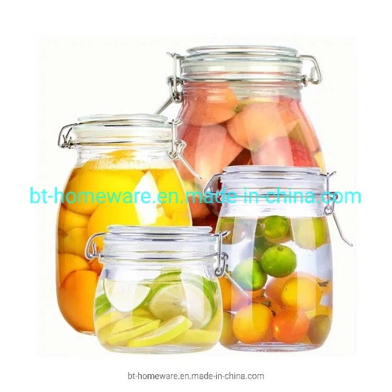 8oz/16oz/25oz/30oz Glass Storage Jar with Sealed Hinged Lid Leakproof Glass Jar Wide Mouth Mason Jar for Dry Food Cereal Sugar Jam with Sealing Glass Lids