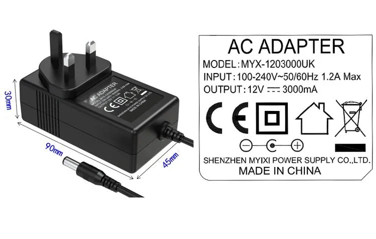 High quality/High cost performance  12V 3A European Power Adapter CE RoHS GS Certificated 36W UK Standard Wall Mounted 24V1.5A CCTV Camera Power Supply