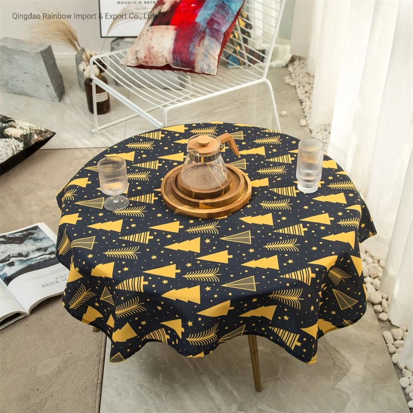 Xmas Tree Printed Table Leinen Schwarz Gold Winter Star Outdoor Tischdecke