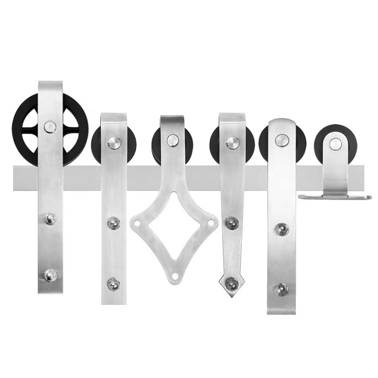 Sistema de deslizamiento de níquel latón antiguo granero doble derivación Bifold Kit de hardware de la puerta para interior Puerta de madera Monte el lado DIY vía Satin Nickle Accesorios