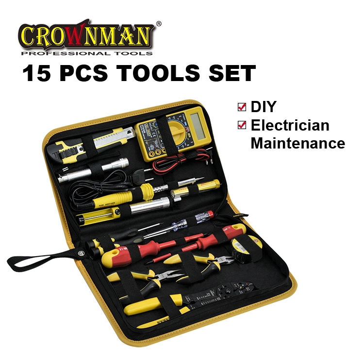 Crownman Hand Tools Home DIY Werkzeuge Set, Werkzeuge mit Ausrüstungen 15pcs Elektrische Werkzeuge Set für den Heimgebrauch