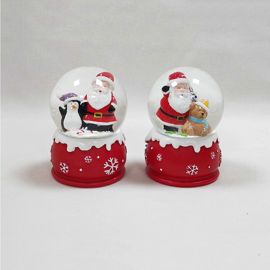 Resina personalizada árbol de Navidad Snowman vidrio decorativo bola de nieve con Polo de agua con música