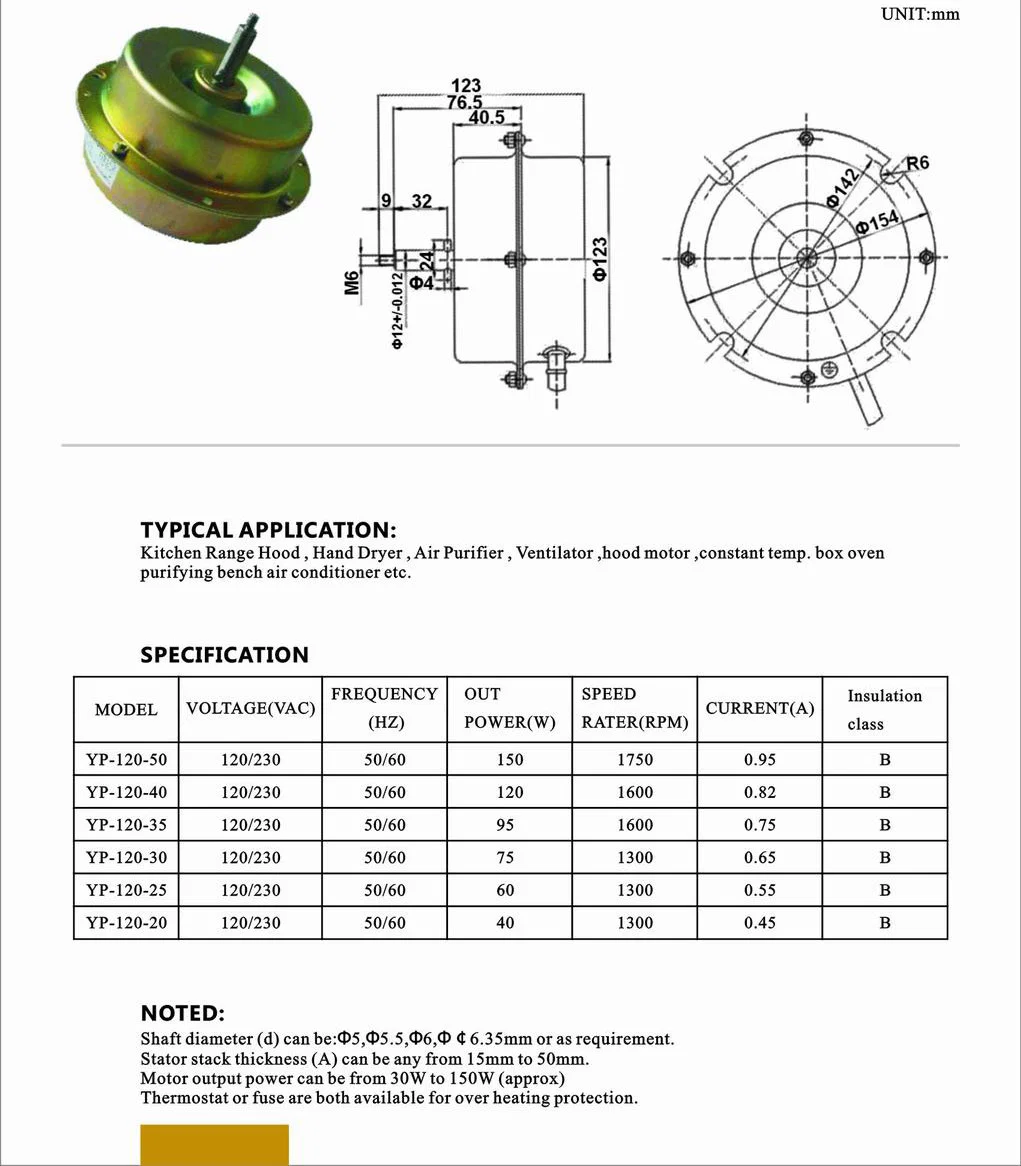 AC Motor del ventilador del aire Enfriador de agua/Deshumidificador/refrigerador evaporatorio Motor ventiladores