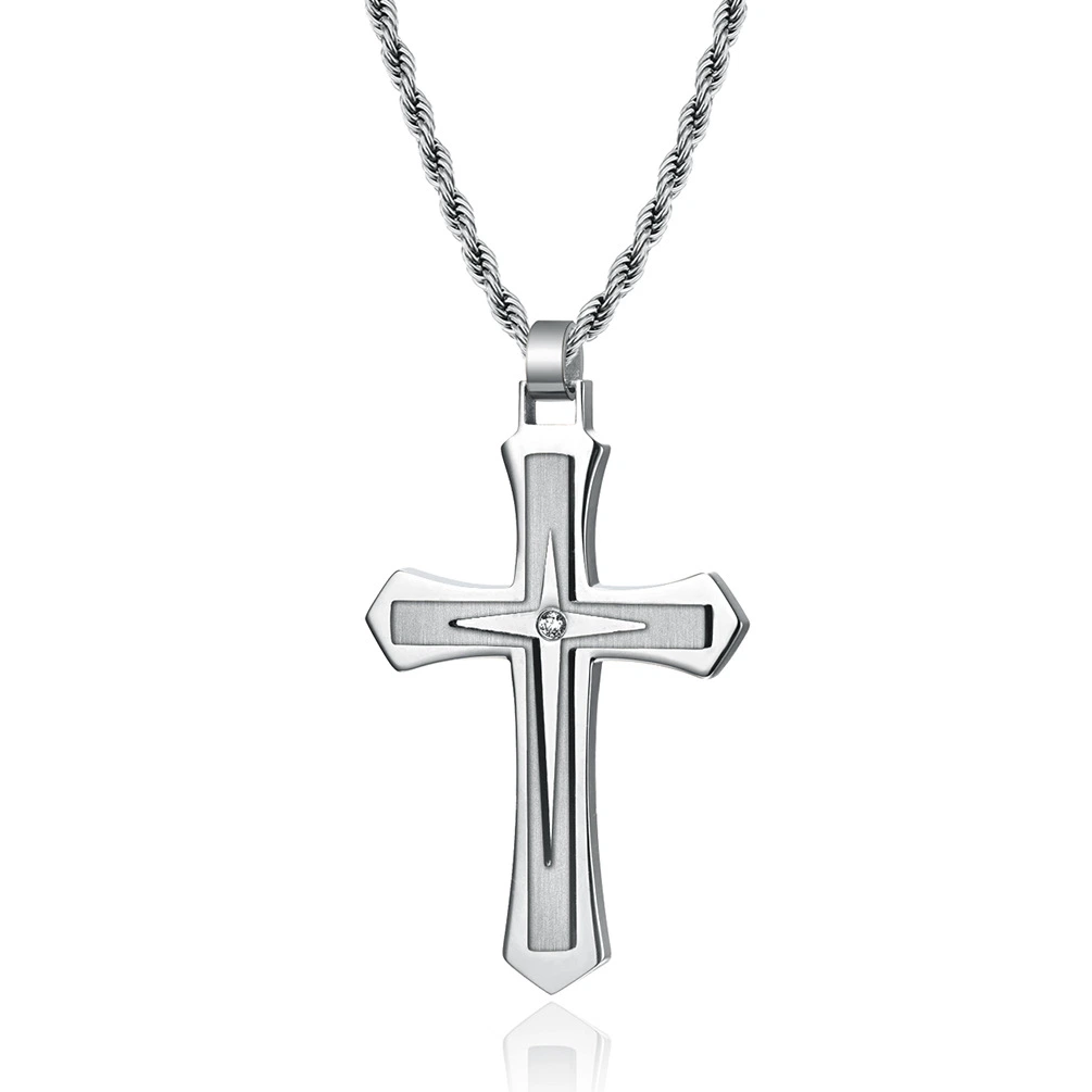 Diseño simple cruz de acero inoxidable religiosas joyas collar de cadena