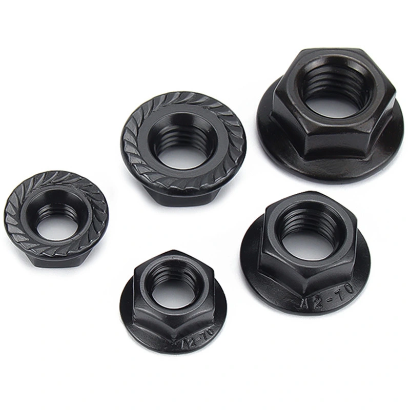 DIN ISO ANSI Ifi Standard Black Hexagon Nuts with Flange Fine and Coarse Pitch Thread Flange Nut in Stock