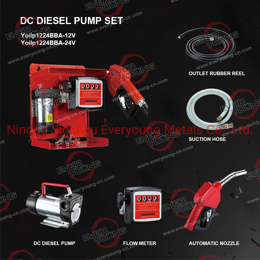 Diesel Fuel Transfer Dispenser Pump Kit with Flow Meter Automatic Gun and Rubber Hose Fixed Refueling Set