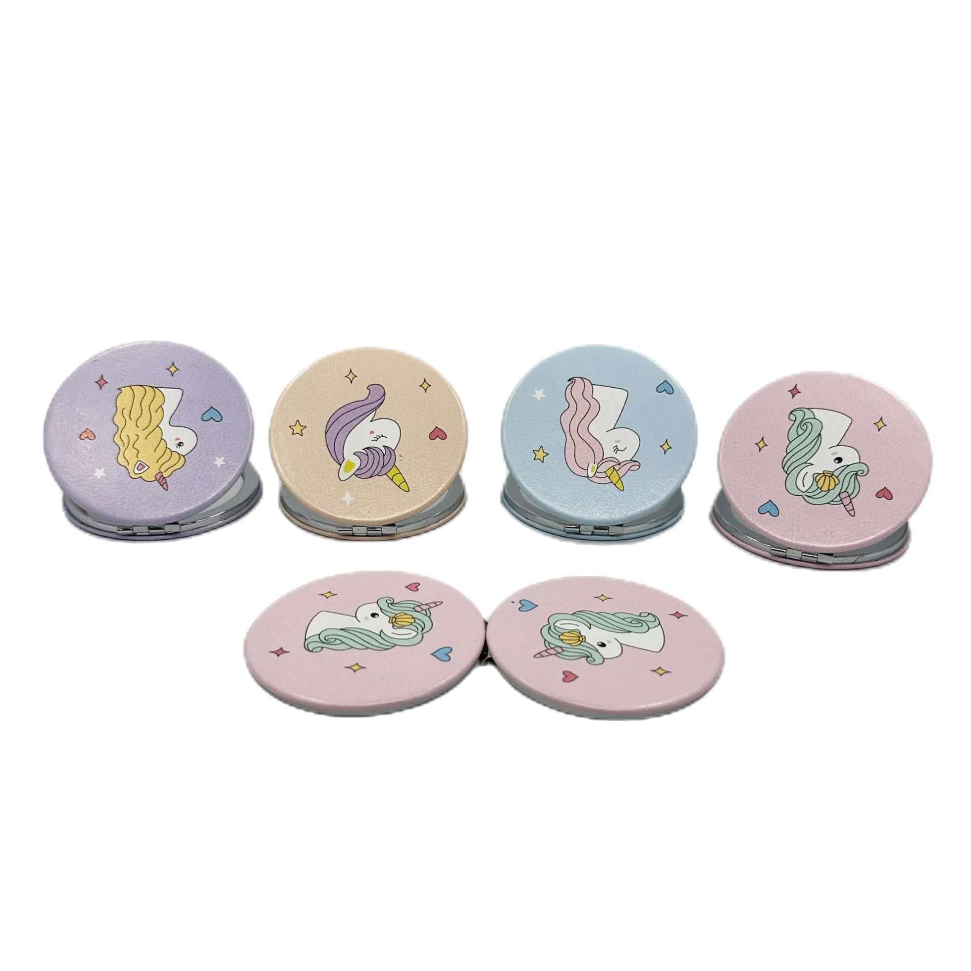 Promotion Round Shaped PU Leather Cosmetic Compact Pocket Mirror