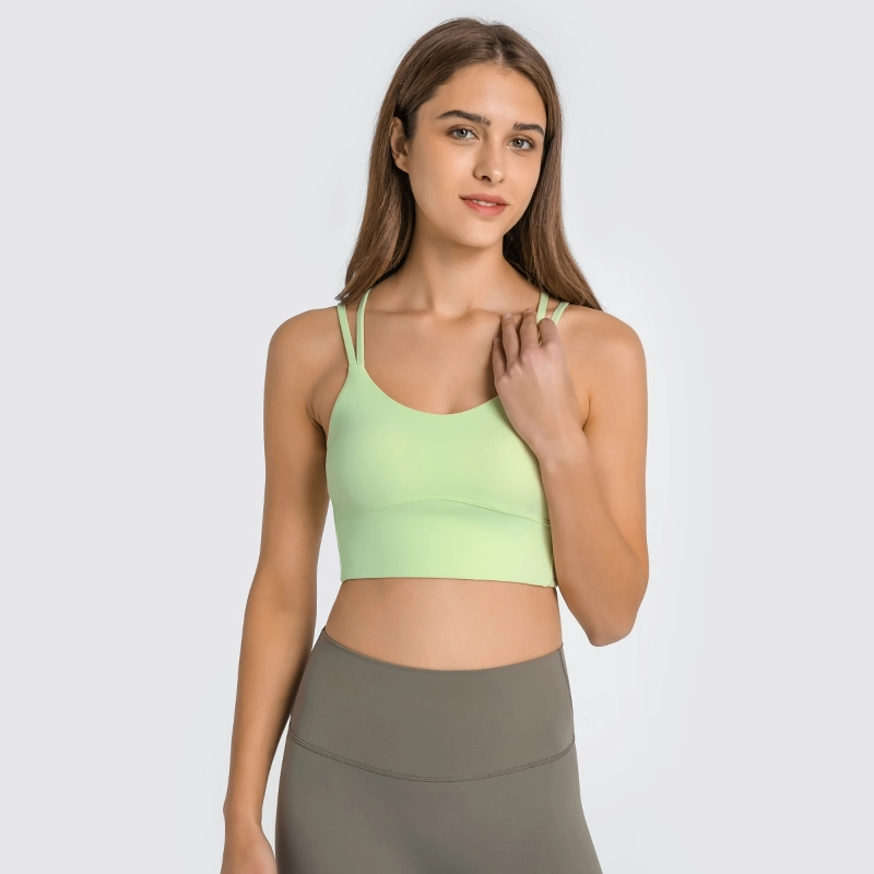 Nuevo sujetador deportivo con doble correa para mujeres con diseño de espalda cruzada y diseño de piel Naked Push-up Ropa deportiva de yoga