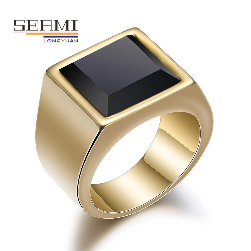 Trendy Male Stainless Steel Black Stone Titanium Wholesale/Supplier Ring