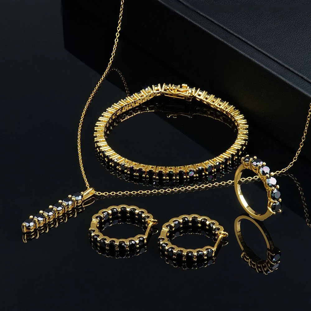 Custom Fine Jewelry Women 925 Silver Vvs Black Moissanite Diamond Tennis Earring Chain Bracelet and Pendant Necklace Set