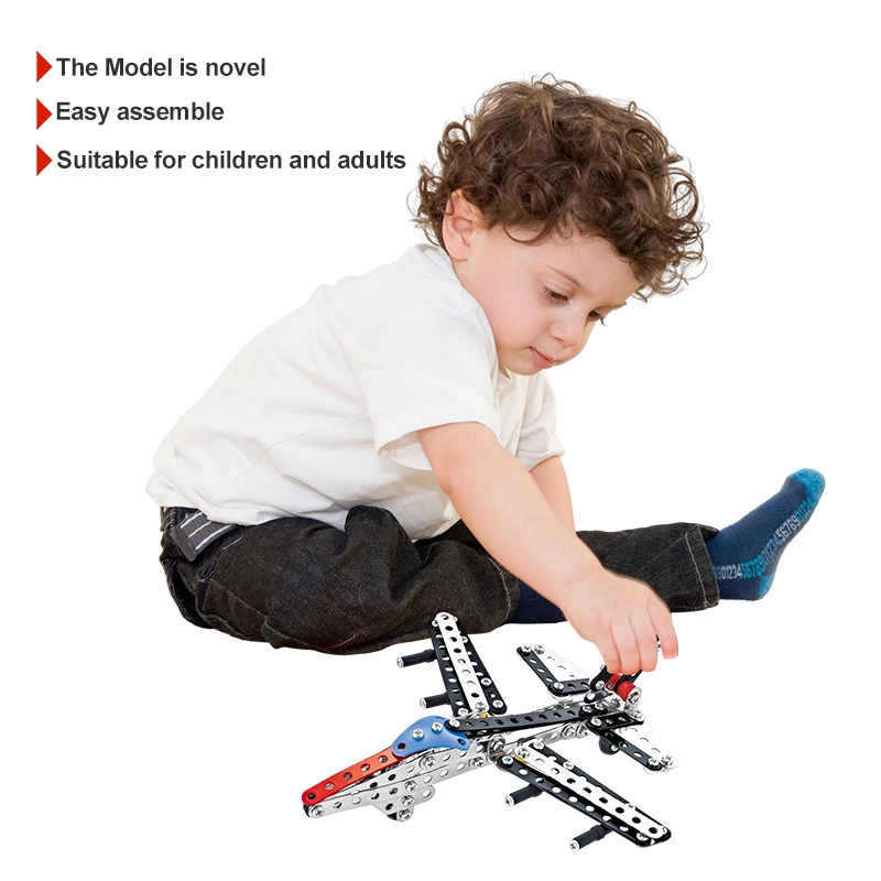 195PCS Stem Alloy War Fighter Construction Block Play Set Kids Hand-on Ability Training DIY Metal Aircraft Assembly Model Toys