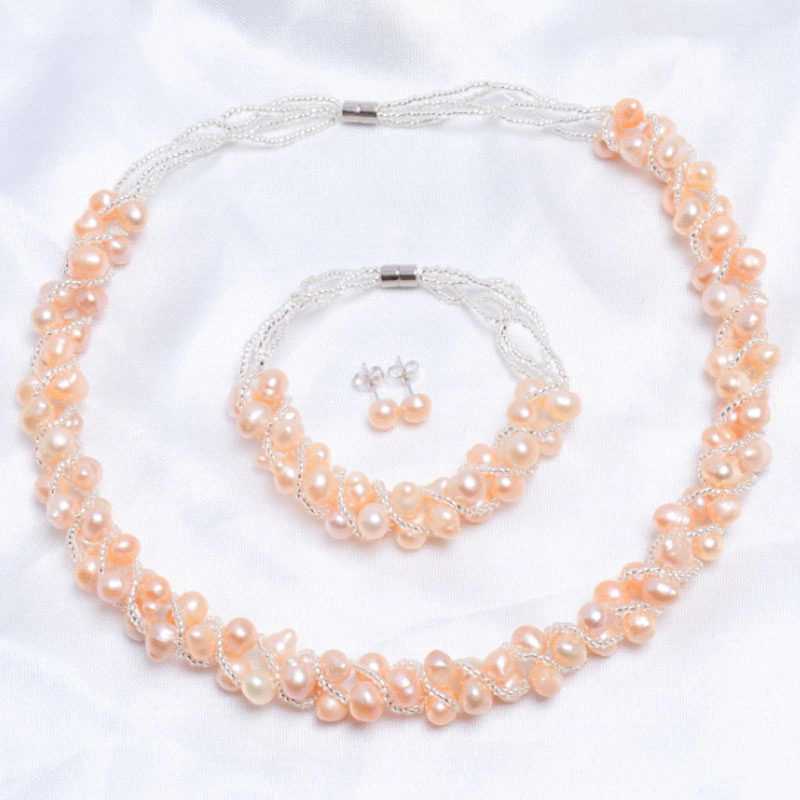 Freshwater Pearl Necklace Earrings Bracelet Fashion Jewelry Sets for Women