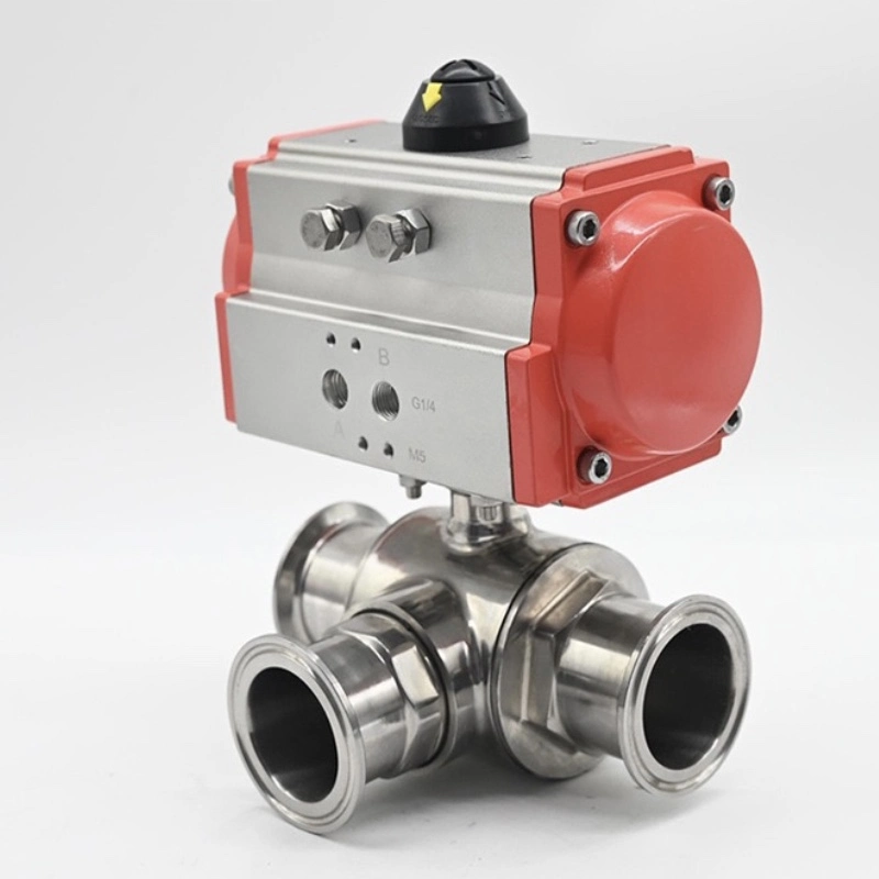 Sanitary Stainless Steel 304/316 Rotary Pneumatic 3 Way Ball Valve