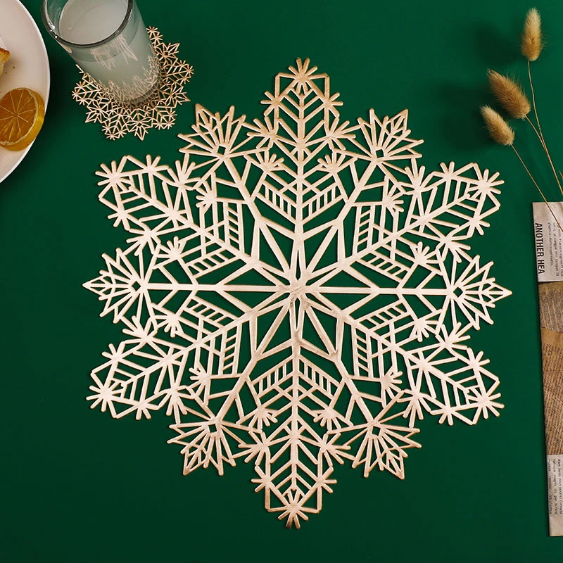 Gold Metallic Vinyl Table Mat Washable Decorations Christmas Snowflake Place Mats