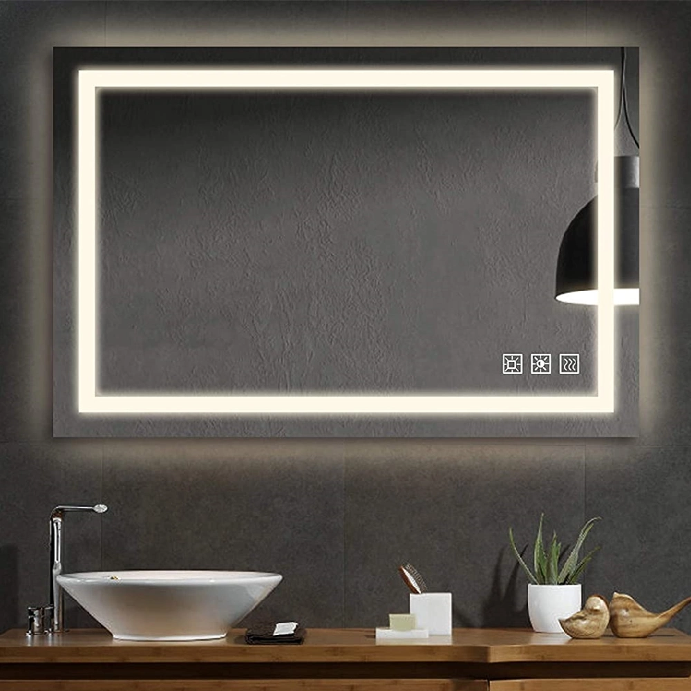 Hotel Touch Screen Bathroom Mirror Anti-Fog Lighted Mirror with Optional Time/Temperature Display