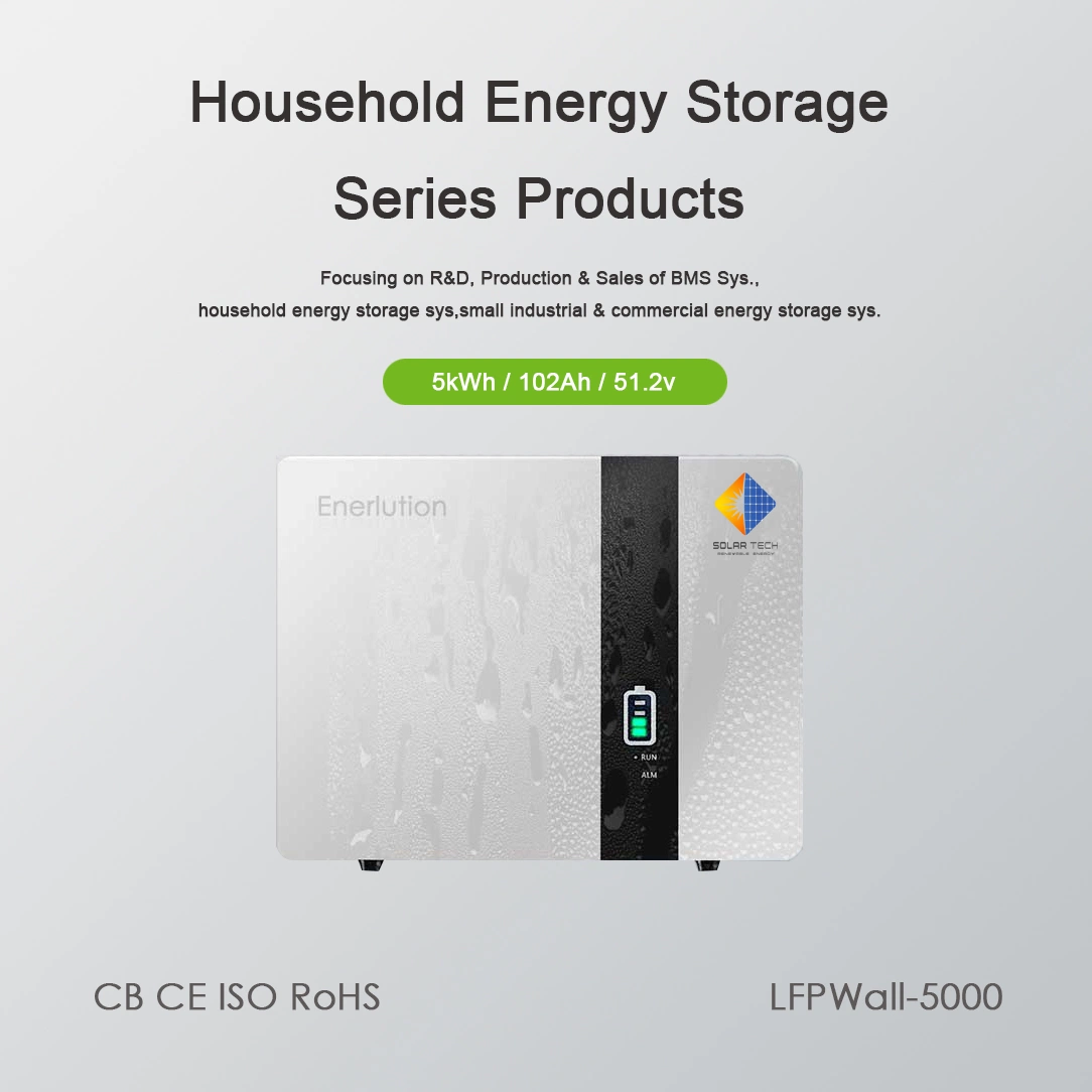 Deep Cycle BMS Basse Tension 51,2V 200Ah 5kWh Mur Lithium Powerwall Solaire pour Système Hybride IP65 Étanche Système de Batterie Solaire Domestique Compatible avec l'Onduleur Deye.