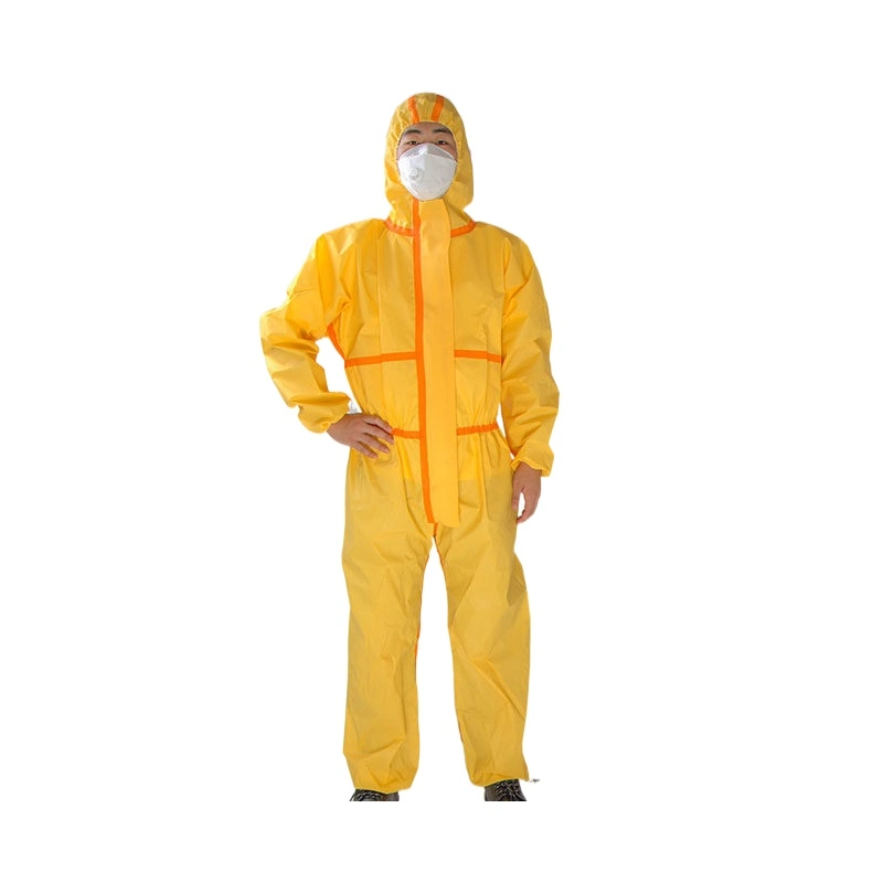 الجملة عالية الجودة النوع الثالث العمل تآكل مضاد الأحماض والقلويات ملابس السلامة ملابس مخبرية صفراء للاستعمال مرة واحدة