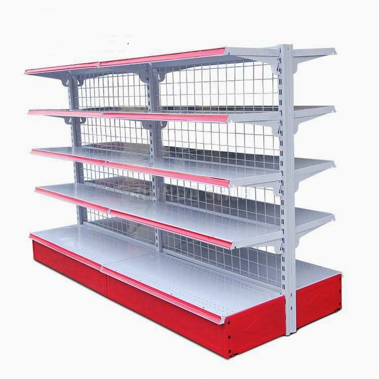 Hypermarket Display Stand Wire Mesh Back Panel Supermarket Shelves Steel Storage Racks