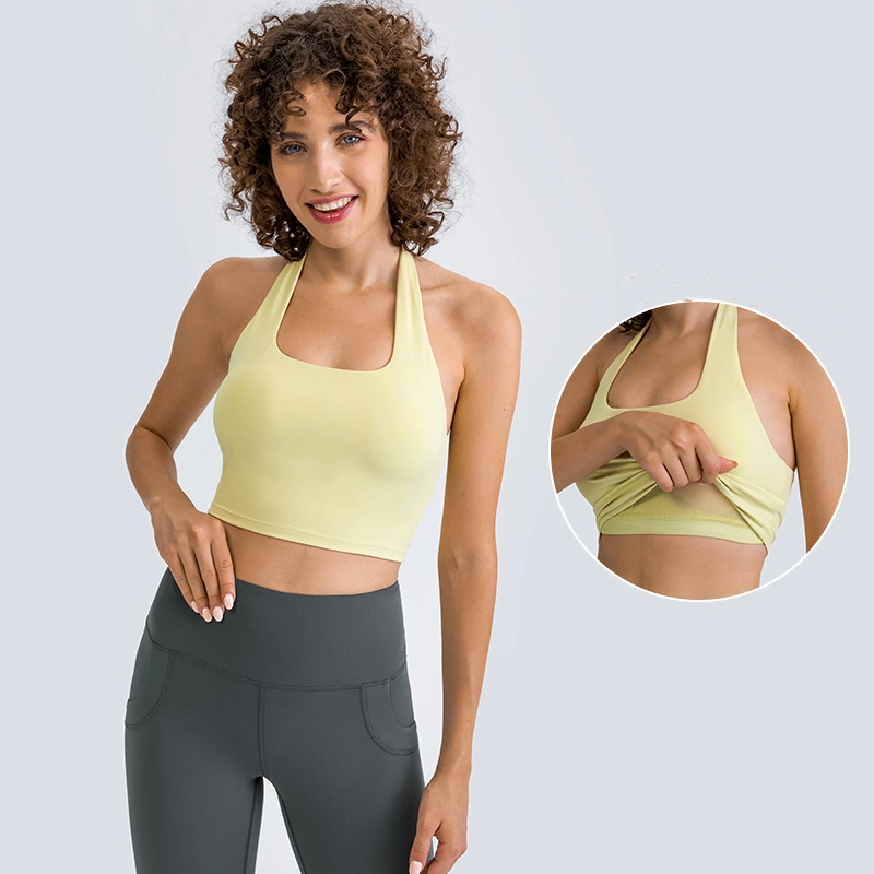 Xsunwing Naked Feeling Activewear Soutien-gorge de sport à bretelles dos nu avec dos ouvert, soutien-gorge rembourré pour l'entraînement, haut de culture pour la course à pied sous-vêtements.