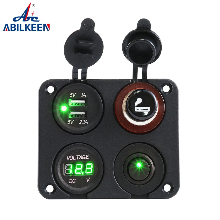 12 V Distribution Panel Dual USB Phone Plate Voltmeter Cigar Socket on off Switch Power Bank Mobile Fast Car Charger