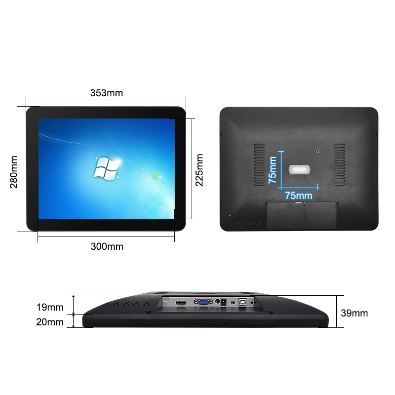 15'' Inch 1024*768 Plastic Case Pure Flat Non-Touch Monitor Vehicle Computer with Vesa Wall-Mount Industrial Grade LCD Monitor