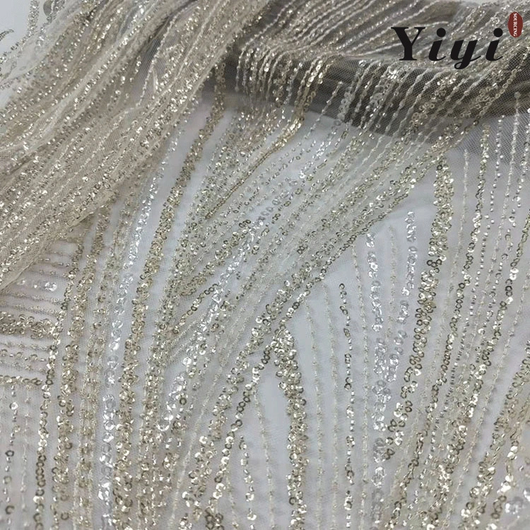 OEM Wholesale/Supplier Wedding Bridal Lace Embroidered Fabric Beads Sequins French Tulle Lace Material Lace Fabric Embroidery