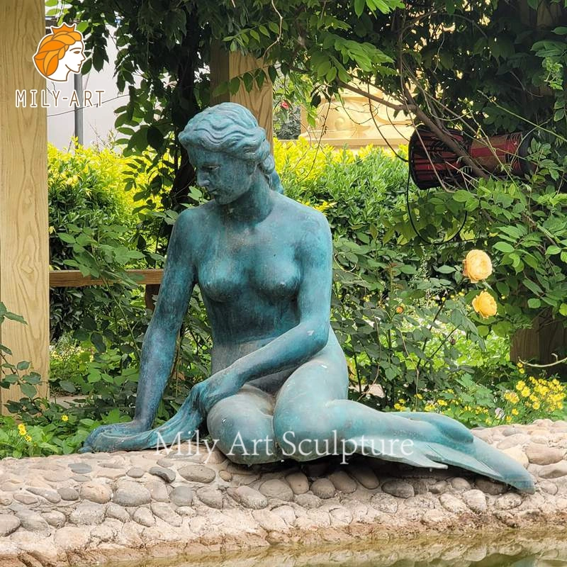 Gran jardín al aire libre el arte de la vida de metal de bronce de tamaño de la Estatua de sirena