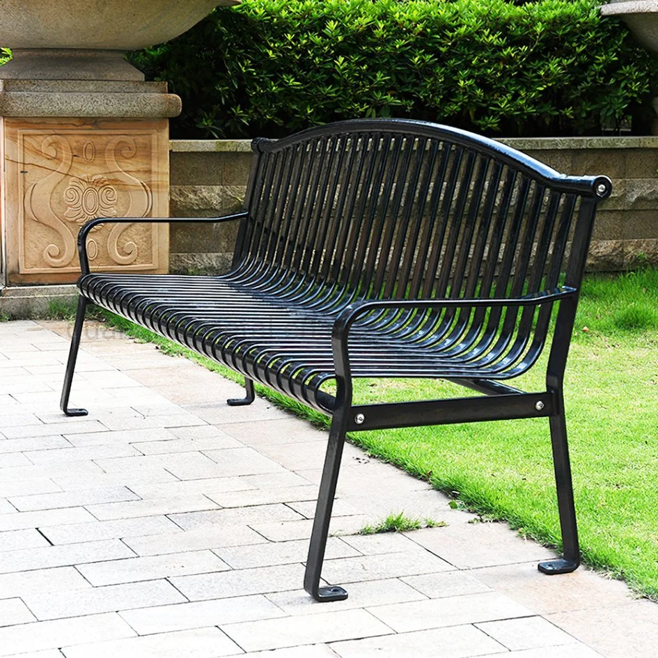 Metal Outdoor Park Seating Flat Steel Public Curved Benches