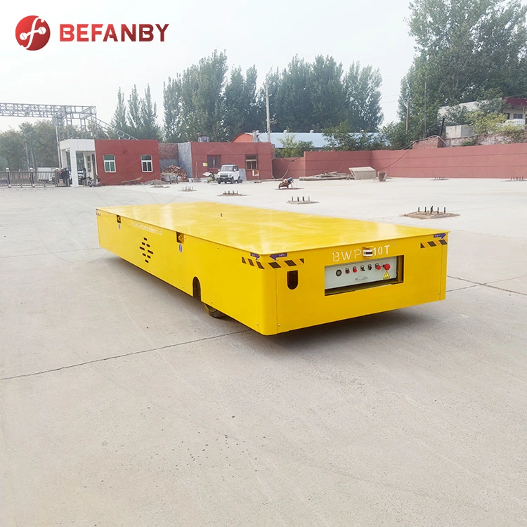 Battery Powered Heavy Duty Trackless Flat Car on Cement Floor