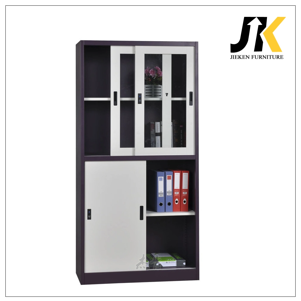 Steel File Glass Door Filing Cabinet Sliding Door Bookcase for Office or Home