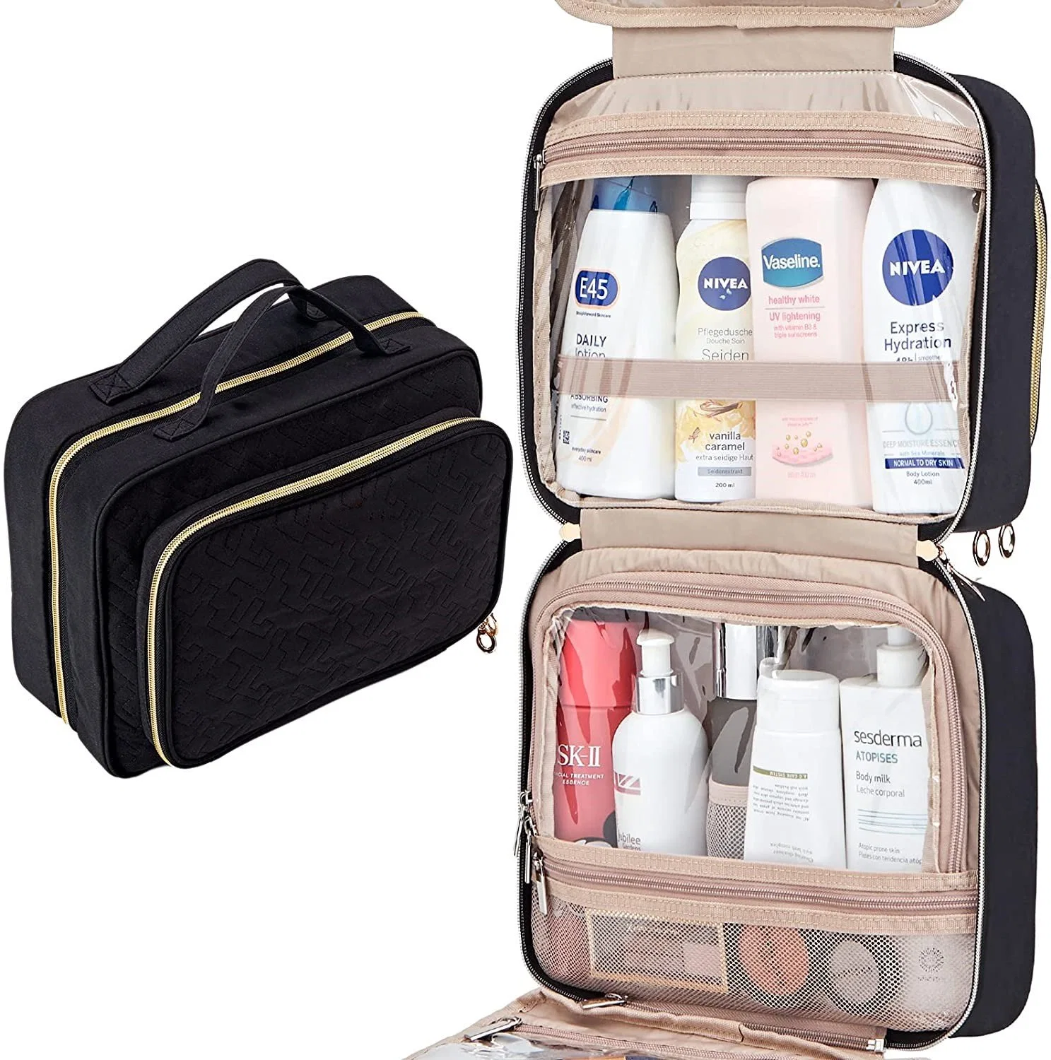 La pendaison sac de toilette de voyage Visible maquillage maquillage de l'organiseur cas pour les accessoires de voyage Salle de bains avec douche