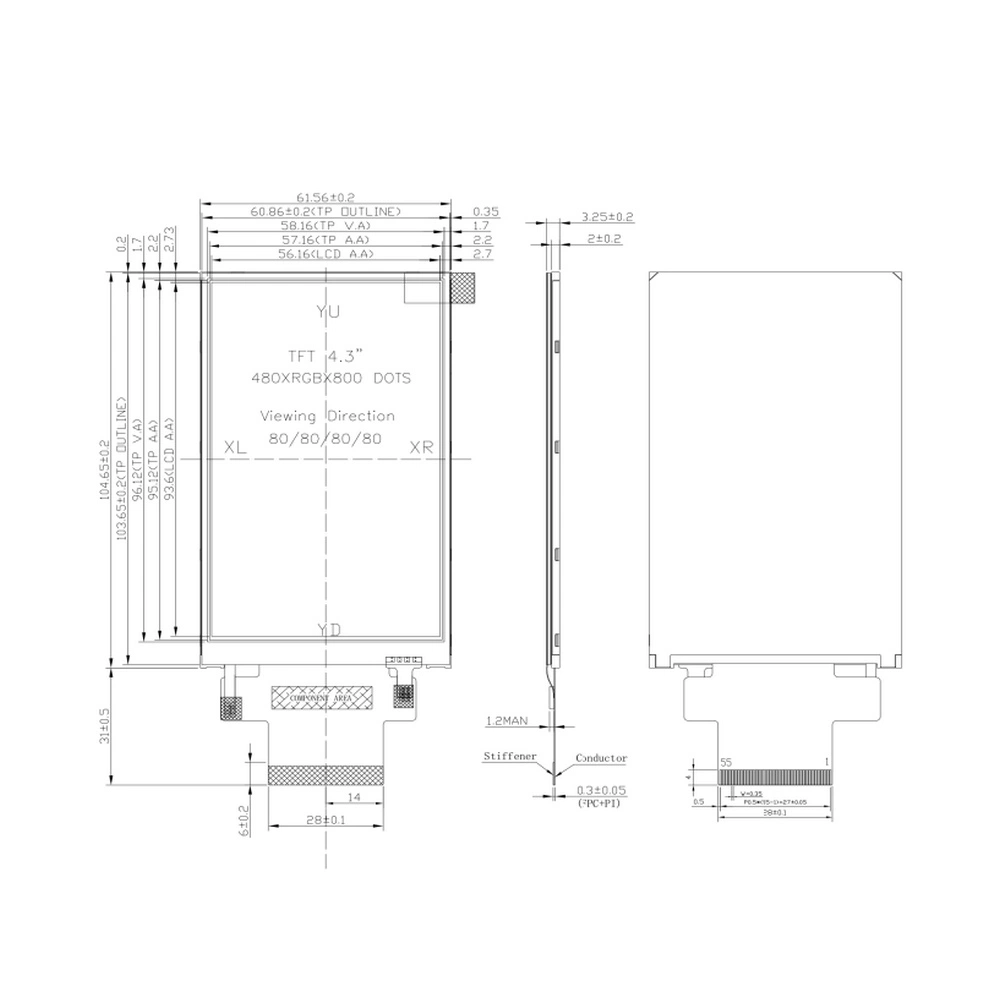 Industry LCM / LCD 4.3" 480*800 Resistive Touch Full Color Display Screen