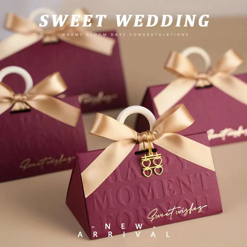 Spot Pink or Red Wedding Candy Box with Small Ornament and Silk Ribbon (elegant)