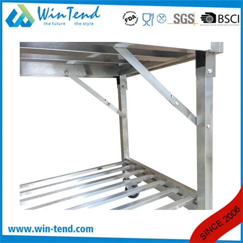 Best Offer Folding Stainless Steel Work Table with PE Board and Wheels