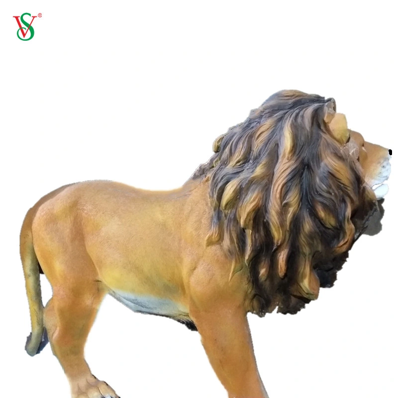 Outdoor Lighted Fiberglass Resin Male Lion Statue for Amusement Park